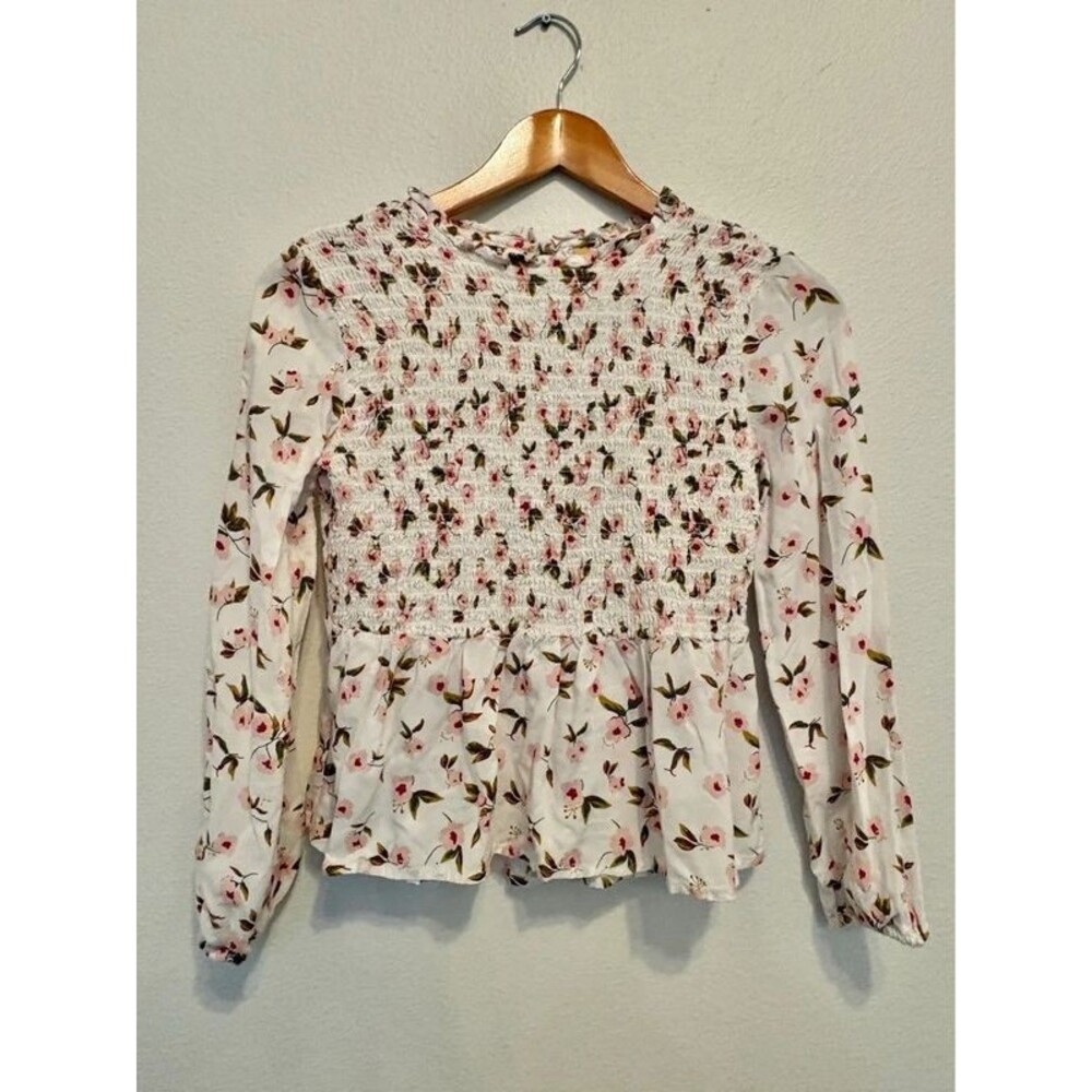 Thereabouts White & Pink Floral Smocked Peplum Blouse